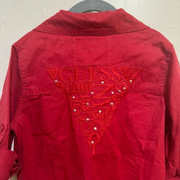 Guess Girls Large Red Button up with Lace pockets and heart back - Picture 7 of 7